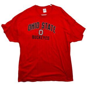 Men's Ohio State Buckeyes Football T-Shirt Red Throwback Logo 100% Cotton VTG